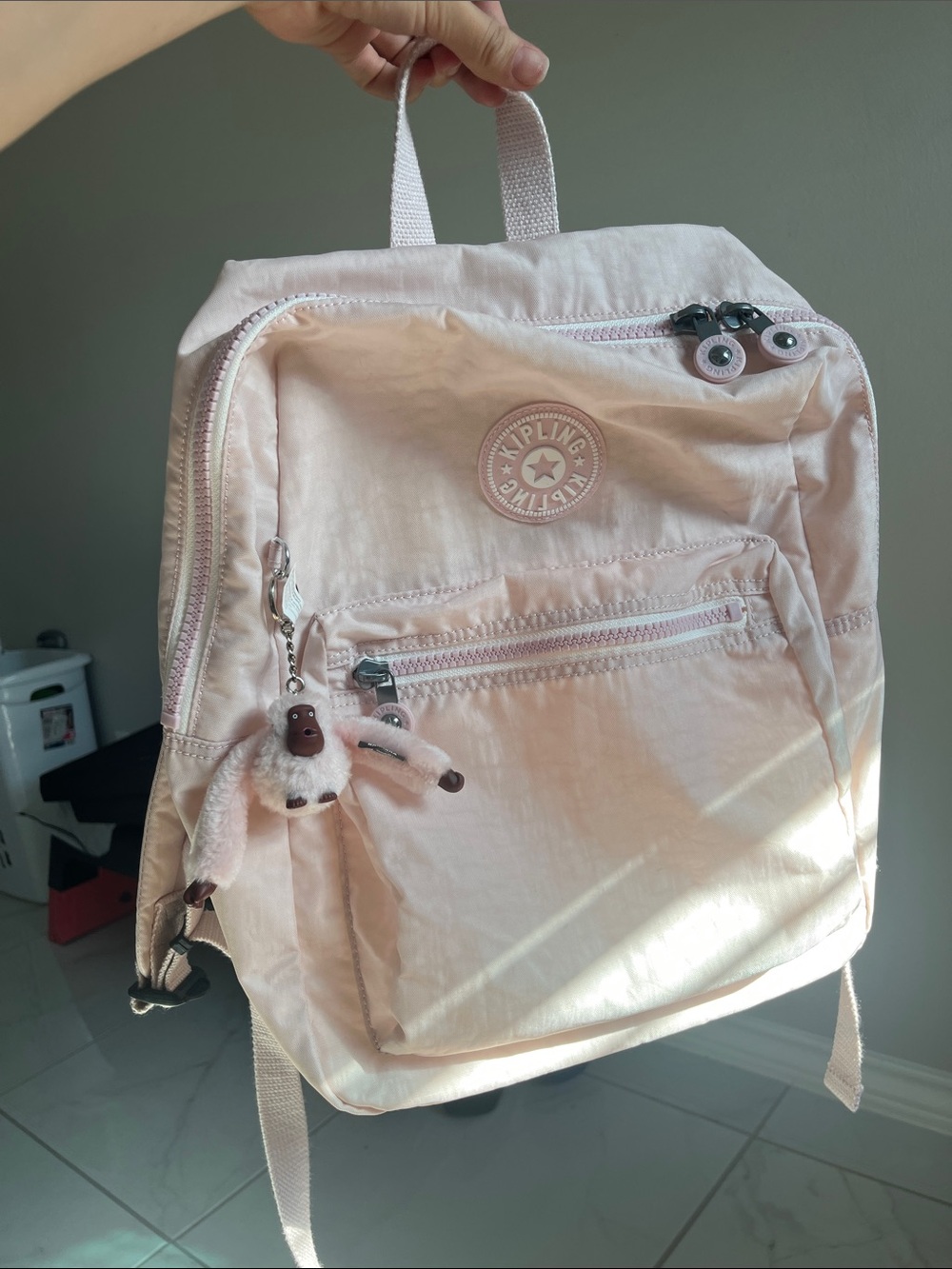 Kipling Pale Pink Backpack with Monkey Charm